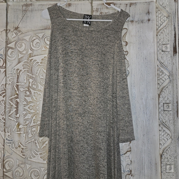 TMG New York ribbed knit 3/4 sleeve dress Heather Gray Large Chic Casual - Picture 3 of 6
